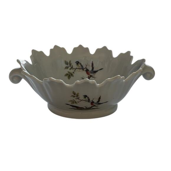 Limoges France Birds and Dragonflies Porcelain Bowl with Handles American Robin - Picture 6 of 14
